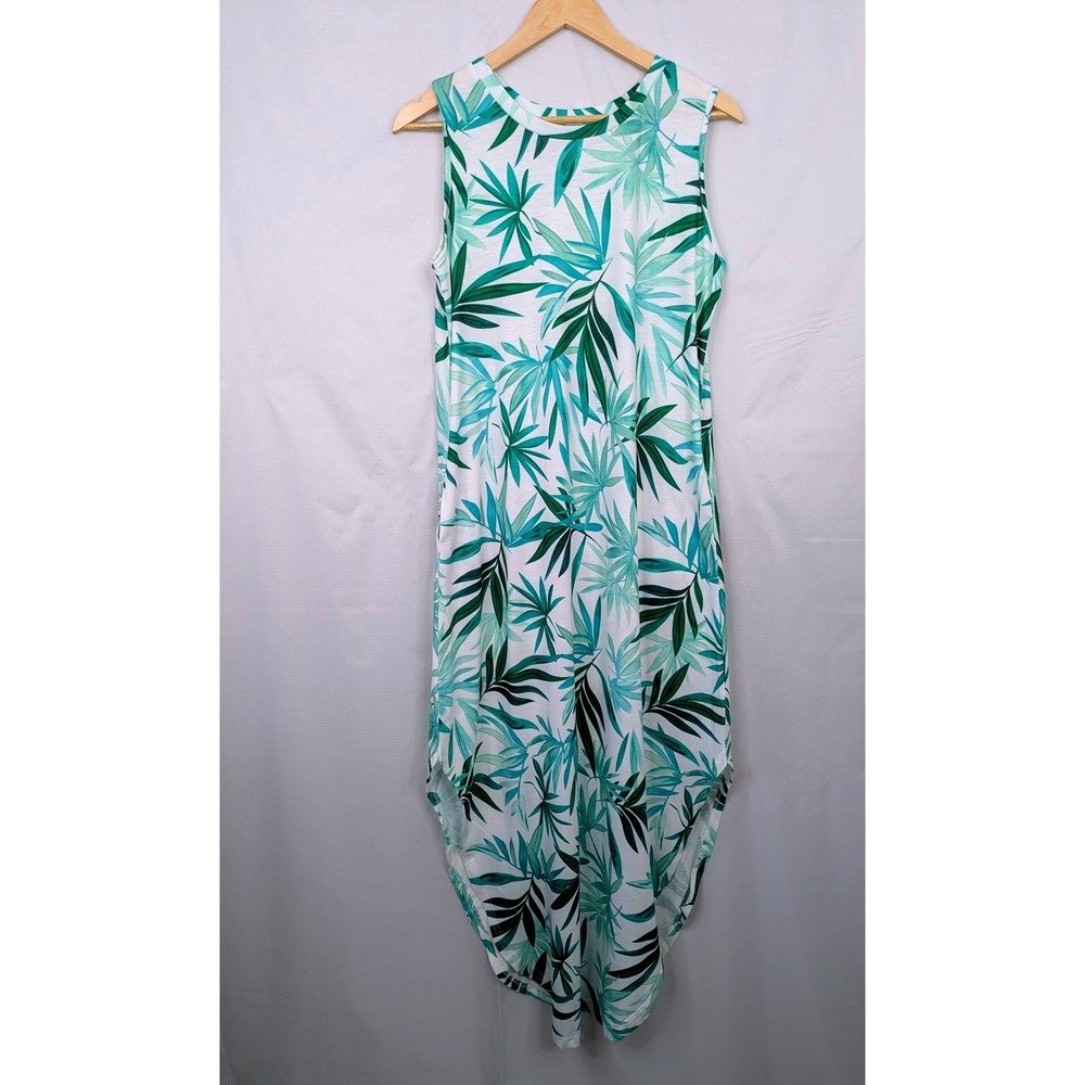 ANRABESS Tropical Leaf Print Maxi Dress Medium Sleeveless Pockets NWT Boho